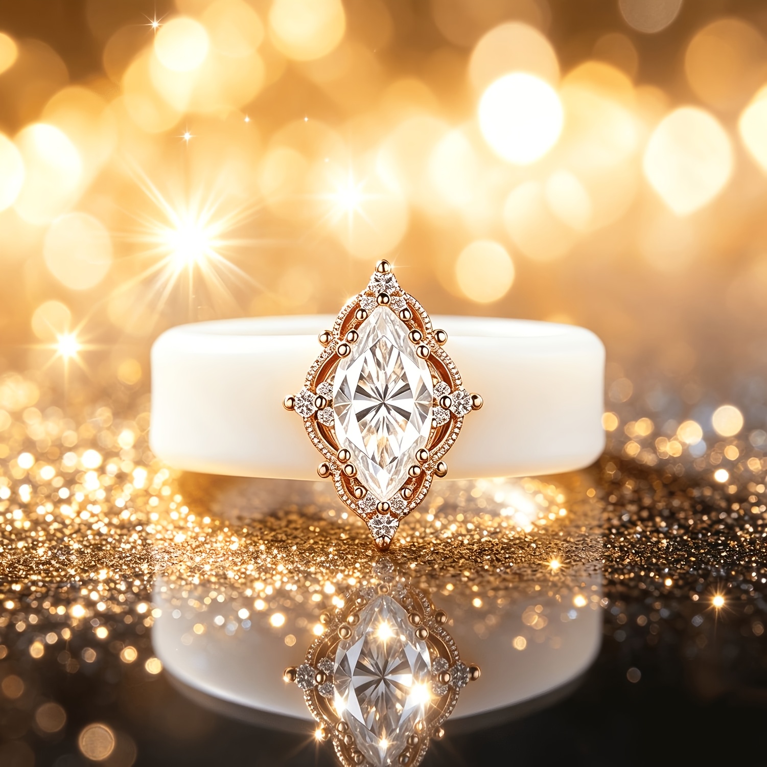 14K Gold-plated White Silicone Ring with Eye-shaped CZ